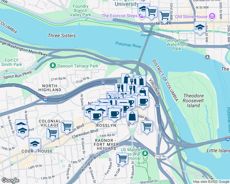 map of restaurants, bars, coffee shops, grocery stores, and more near 101 Independence Avenue Southeast in Washington