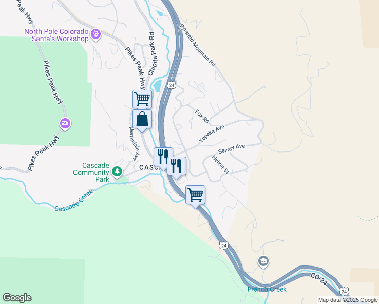 map of restaurants, bars, coffee shops, grocery stores, and more near 4445 Hagerman Road in Cascade-Chipita Park