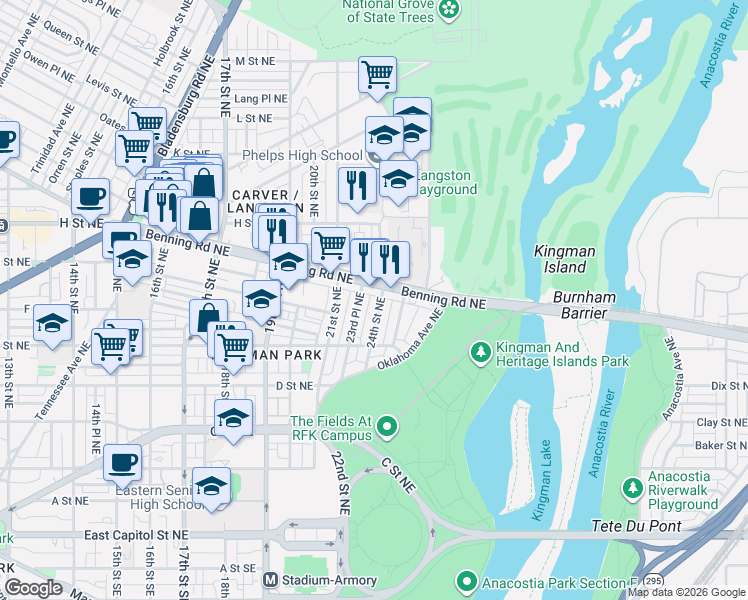 map of restaurants, bars, coffee shops, grocery stores, and more near 101 Independence Avenue Southeast in Washington