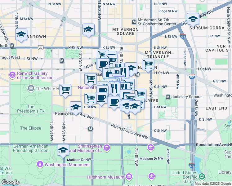 map of restaurants, bars, coffee shops, grocery stores, and more near 101 Independence Avenue Southeast in Washington