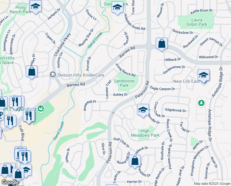map of restaurants, bars, coffee shops, grocery stores, and more near 4530 Isabell Place in Colorado Springs