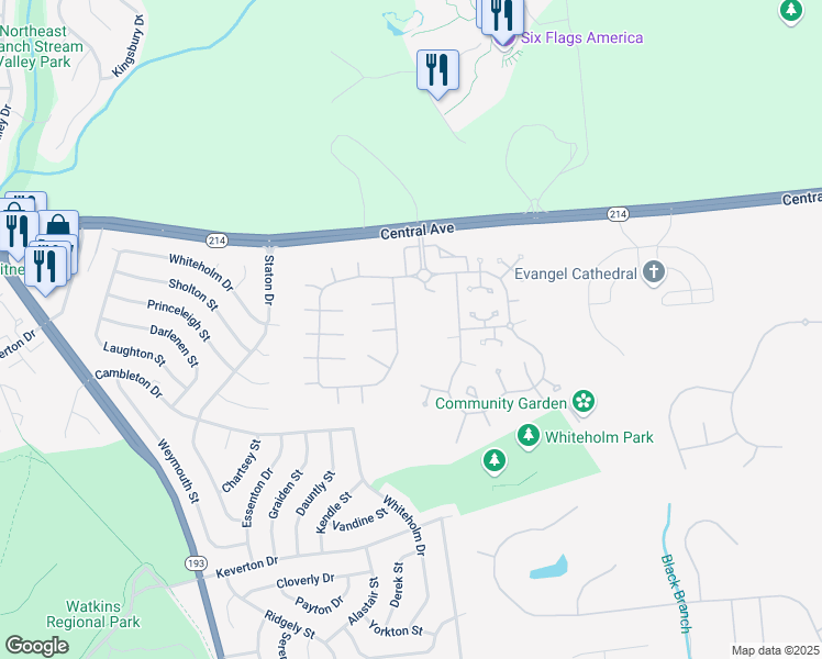 map of restaurants, bars, coffee shops, grocery stores, and more near 12916 Fox Bow Drive in Upper Marlboro