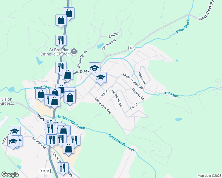 map of restaurants, bars, coffee shops, grocery stores, and more near 208 East 4th Street in Elkins