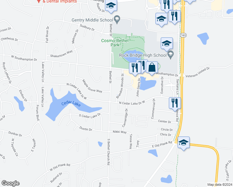 map of restaurants, bars, coffee shops, grocery stores, and more near 4813 Brandon Woods Street in Columbia