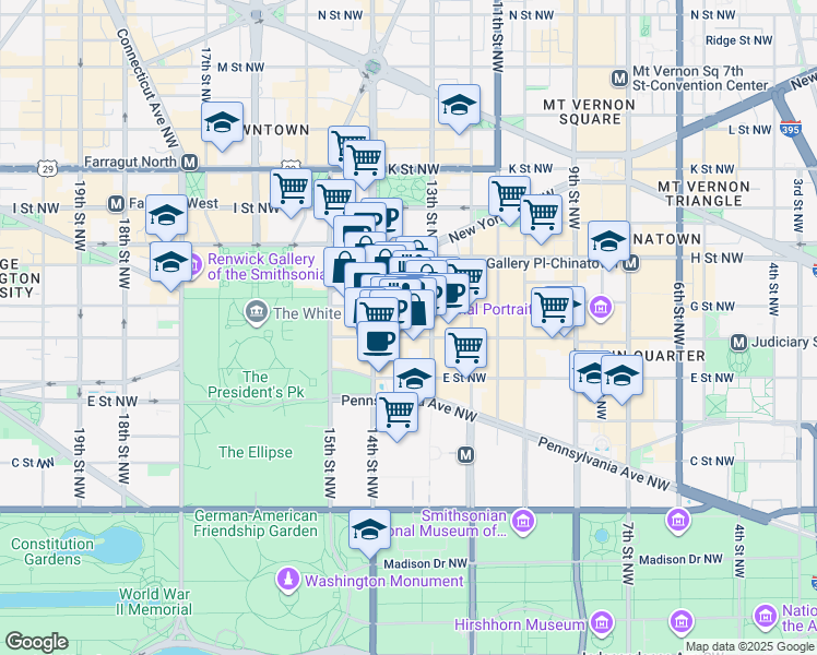 map of restaurants, bars, coffee shops, grocery stores, and more near 101 Independence Avenue Southeast in Washington
