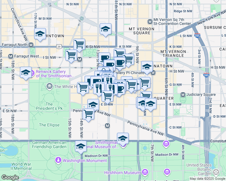 map of restaurants, bars, coffee shops, grocery stores, and more near 101 Independence Avenue Southeast in Washington