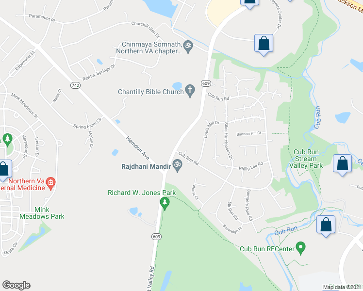 map of restaurants, bars, coffee shops, grocery stores, and more near 4513 Pleasant Valley Road in Chantilly