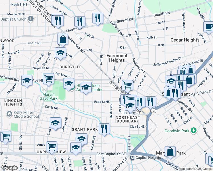 map of restaurants, bars, coffee shops, grocery stores, and more near 101 Independence Avenue Southeast in Washington