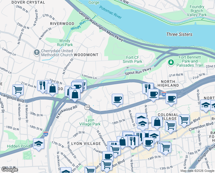 map of restaurants, bars, coffee shops, grocery stores, and more near 101 Independence Avenue Southeast in Washington