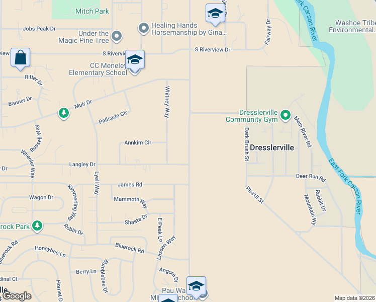 map of restaurants, bars, coffee shops, grocery stores, and more near 820 Long Valley Road in Gardnerville