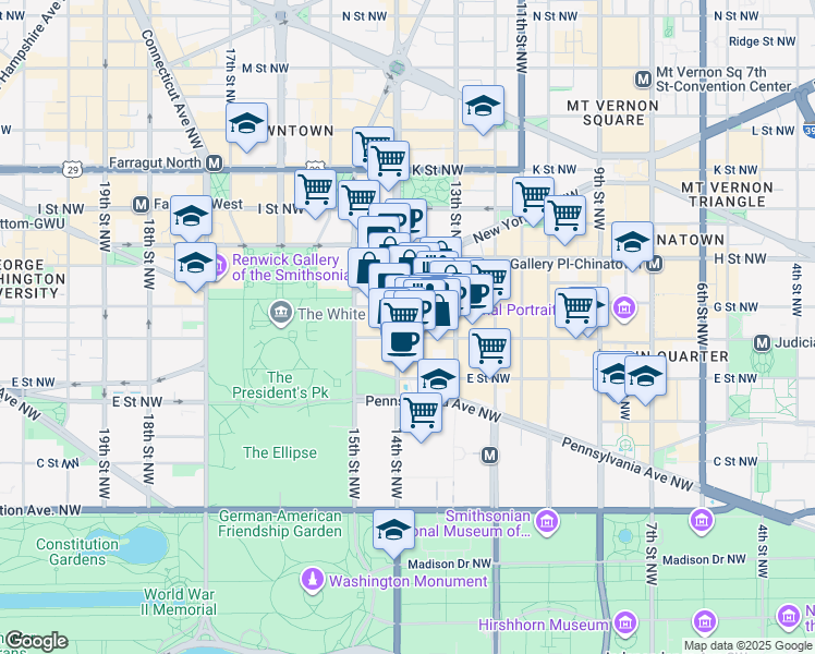 map of restaurants, bars, coffee shops, grocery stores, and more near 101 Independence Avenue Southeast in Washington