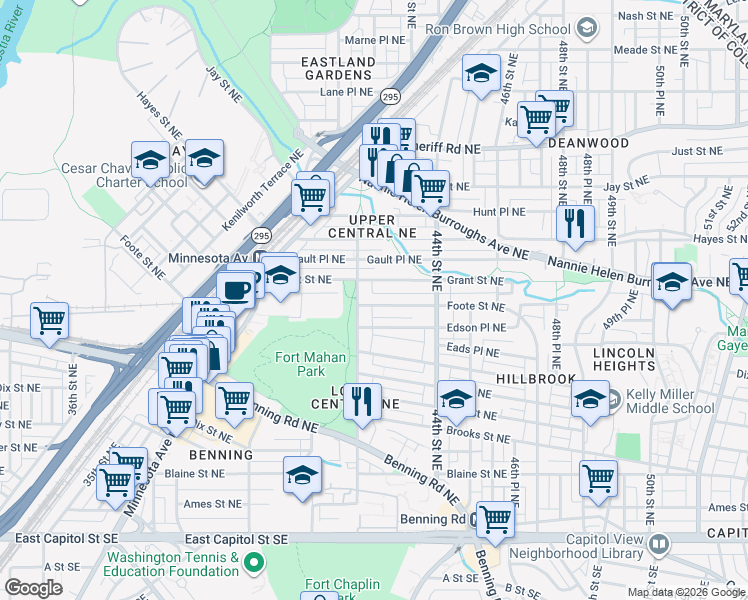map of restaurants, bars, coffee shops, grocery stores, and more near 101 Independence Avenue Southeast in Washington
