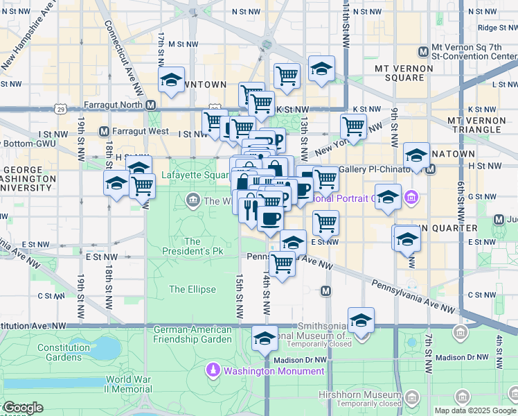 map of restaurants, bars, coffee shops, grocery stores, and more near 101 Independence Avenue Southeast in Washington