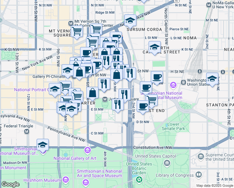 map of restaurants, bars, coffee shops, grocery stores, and more near 601 4th Street Northwest in Washington