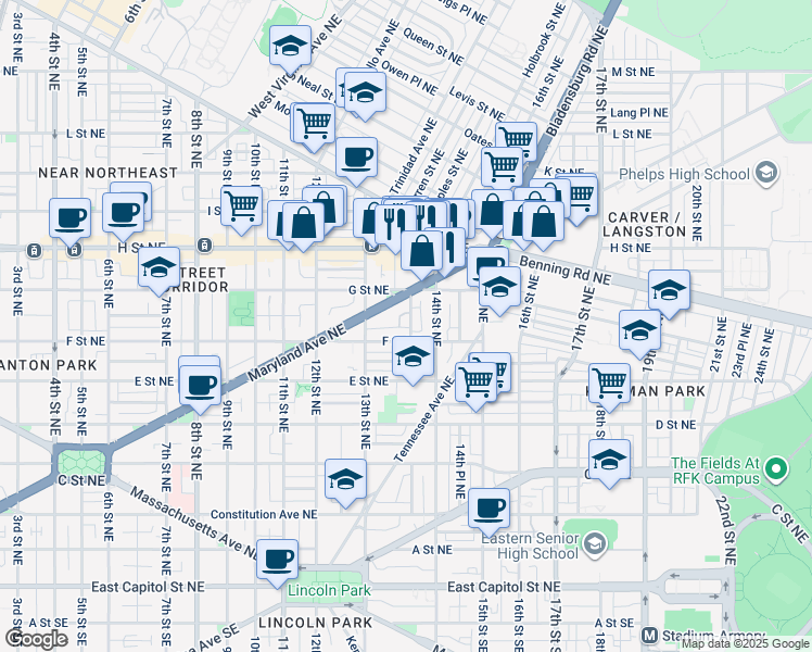 map of restaurants, bars, coffee shops, grocery stores, and more near 101 Independence Avenue Southeast in Washington