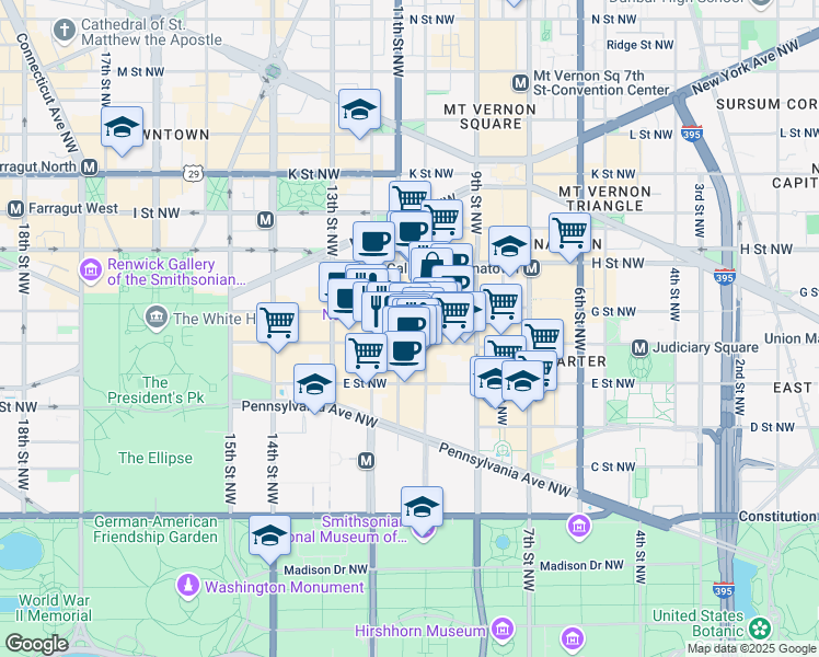 map of restaurants, bars, coffee shops, grocery stores, and more near 101 Independence Avenue Southeast in Washington