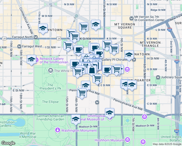 map of restaurants, bars, coffee shops, grocery stores, and more near 101 Independence Avenue Southeast in Washington