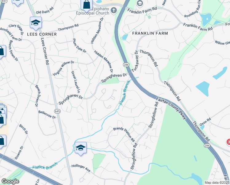 map of restaurants, bars, coffee shops, grocery stores, and more near 3321 Buckeye Lane in Fairfax