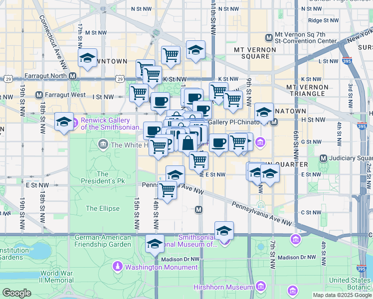 map of restaurants, bars, coffee shops, grocery stores, and more near 601 13th Street Northwest in Washington