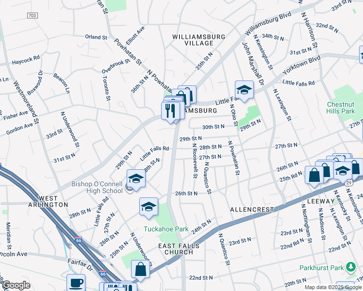 map of restaurants, bars, coffee shops, grocery stores, and more near 6425 28th Street North in Arlington