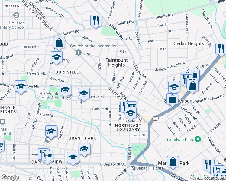 map of restaurants, bars, coffee shops, grocery stores, and more near 622 Eastern Avenue Northeast in Washington