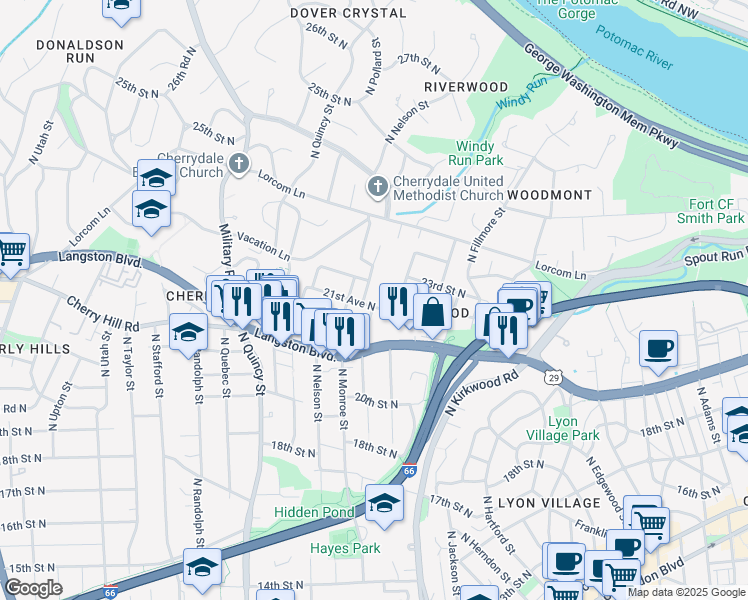 map of restaurants, bars, coffee shops, grocery stores, and more near 101 Independence Avenue Southeast in Washington