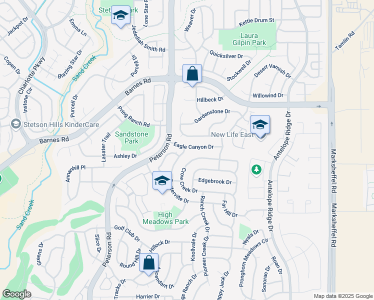 map of restaurants, bars, coffee shops, grocery stores, and more near 4451 Centerville Drive in Colorado Springs