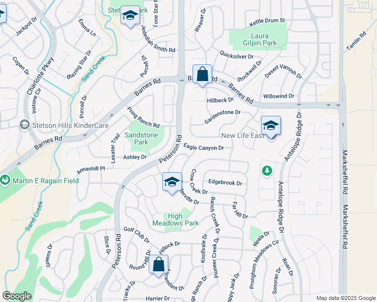map of restaurants, bars, coffee shops, grocery stores, and more near 4451 Centerville Drive in Colorado Springs