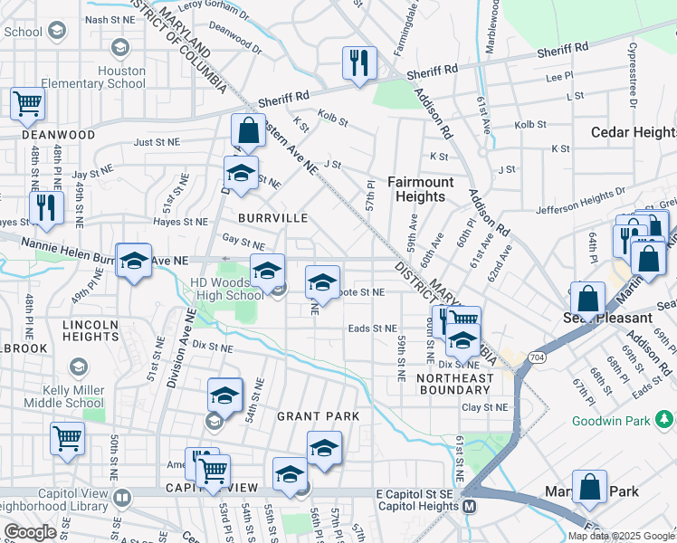 map of restaurants, bars, coffee shops, grocery stores, and more near 101 Independence Avenue Southeast in Washington