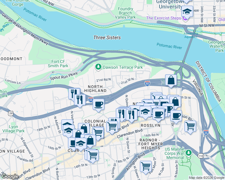 map of restaurants, bars, coffee shops, grocery stores, and more near 101 Independence Avenue Southeast in Washington