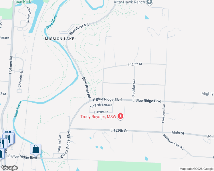 map of restaurants, bars, coffee shops, grocery stores, and more near 1901 East 126th Street in Kansas City