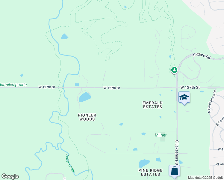 map of restaurants, bars, coffee shops, grocery stores, and more near 25525 West 127th Street in Olathe