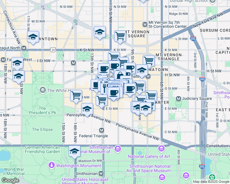 map of restaurants, bars, coffee shops, grocery stores, and more near 101 Independence Avenue Southeast in Washington