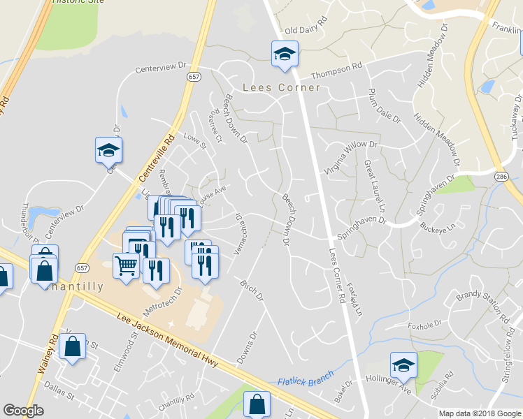 map of restaurants, bars, coffee shops, grocery stores, and more near 13714 Springhaven Dr in Chantilly