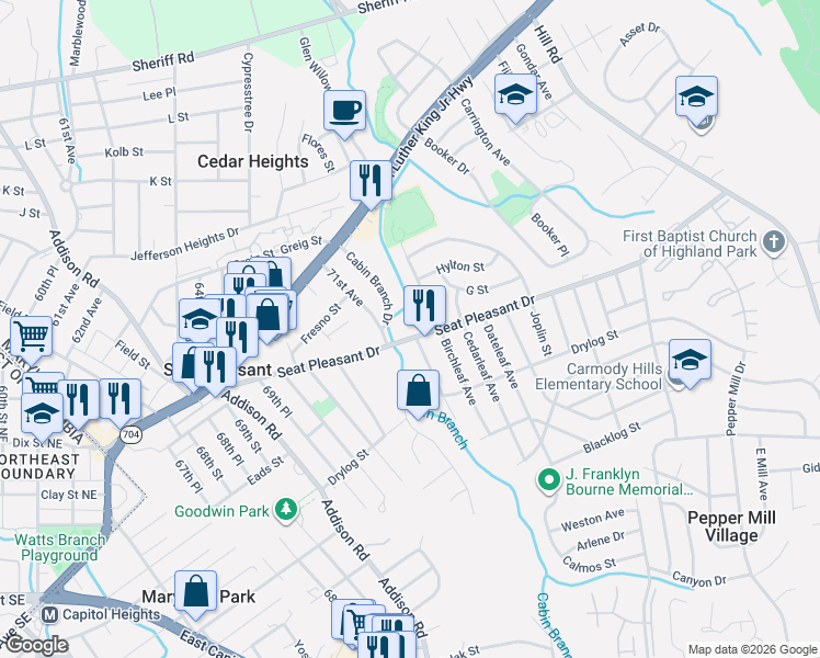 map of restaurants, bars, coffee shops, grocery stores, and more near 101 Independence Avenue Southeast in Washington