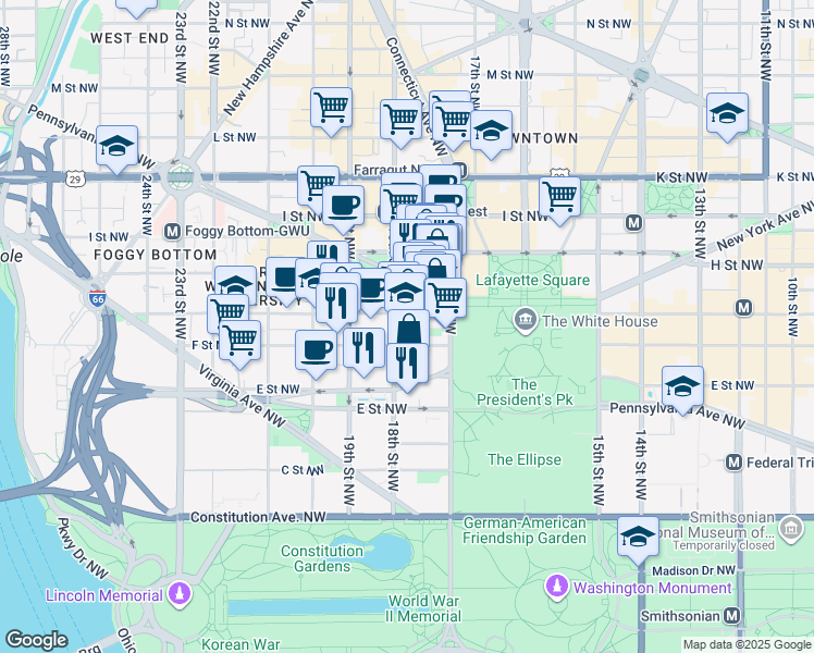 map of restaurants, bars, coffee shops, grocery stores, and more near 651 18th Street Northwest in Washington