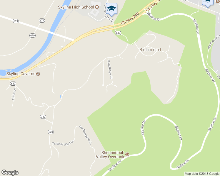 map of restaurants, bars, coffee shops, grocery stores, and more near 205 Park Ridge Court in Front Royal