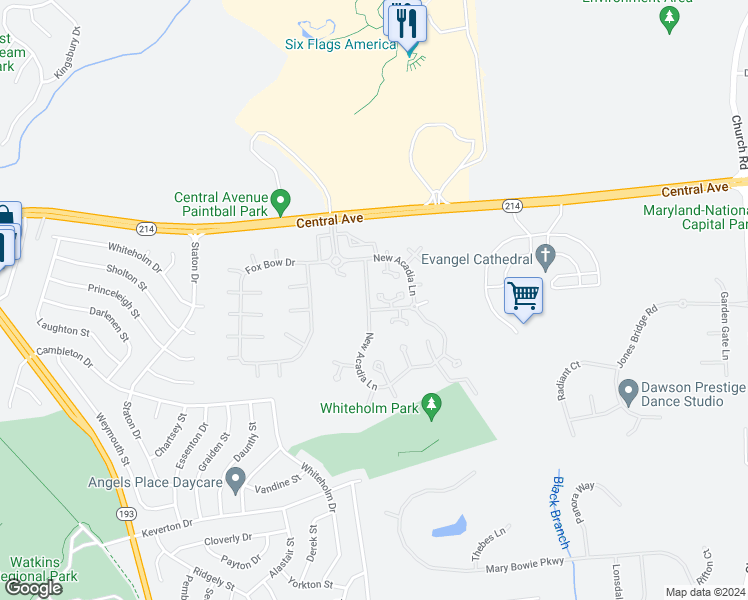 map of restaurants, bars, coffee shops, grocery stores, and more near 13403 Leesburg Place in Upper Marlboro