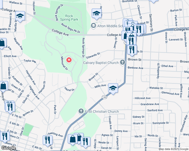map of restaurants, bars, coffee shops, grocery stores, and more near 4 Signal Drive in Alton