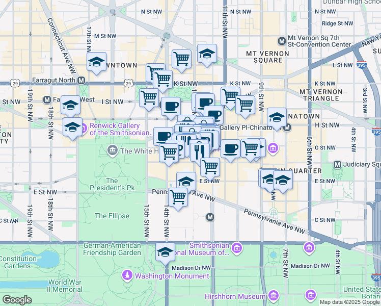 map of restaurants, bars, coffee shops, grocery stores, and more near 101 Independence Avenue Southeast in Washington