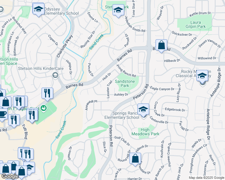 map of restaurants, bars, coffee shops, grocery stores, and more near 4530 Isabell Place in Colorado Springs