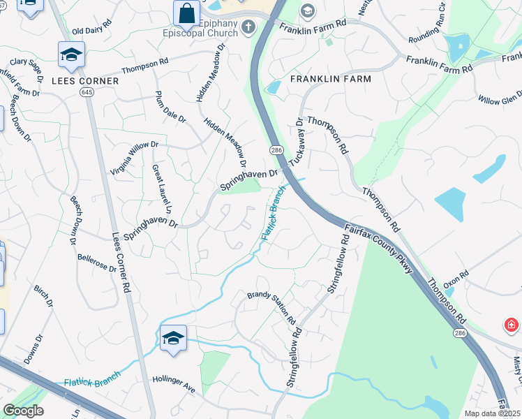 map of restaurants, bars, coffee shops, grocery stores, and more near 3305 Buckeye Lane in Fairfax