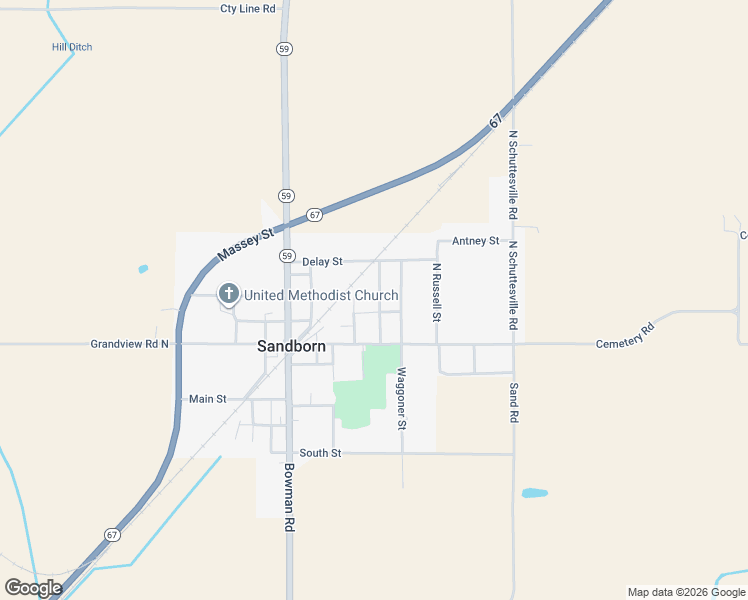 map of restaurants, bars, coffee shops, grocery stores, and more near 115 Maple Street in Sandborn