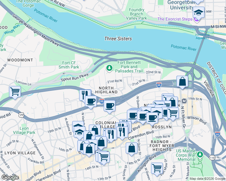 map of restaurants, bars, coffee shops, grocery stores, and more near 101 Independence Avenue Southeast in Washington