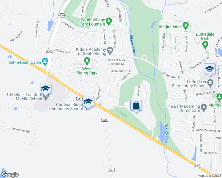 map of restaurants, bars, coffee shops, grocery stores, and more near 25968 Donovan Drive in Chantilly