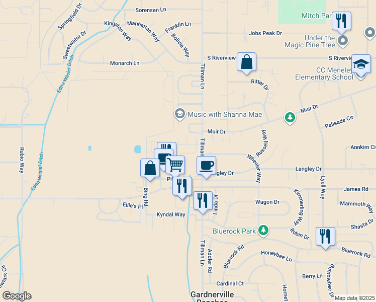 map of restaurants, bars, coffee shops, grocery stores, and more near 814 Pollen Circle in Gardnerville