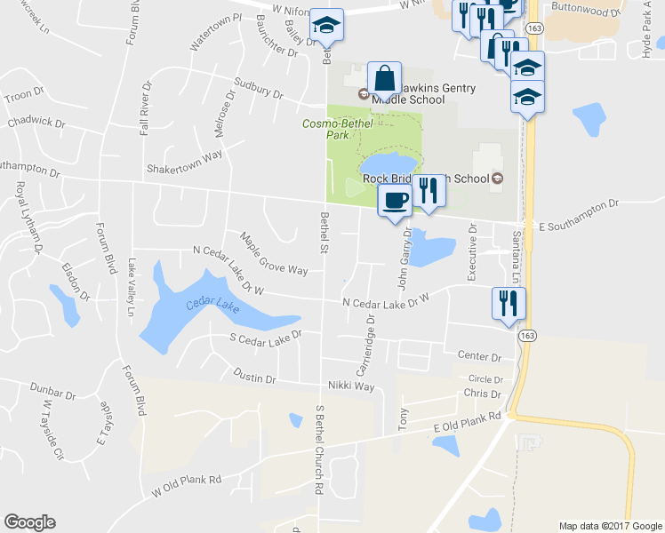 map of restaurants, bars, coffee shops, grocery stores, and more near 4804 Bethel Street in Columbia