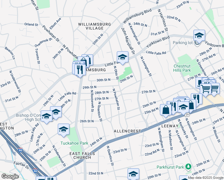 map of restaurants, bars, coffee shops, grocery stores, and more near 6201 28th Street North in Arlington