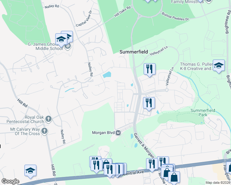map of restaurants, bars, coffee shops, grocery stores, and more near 530 Tailgate Terrace in Prince George's County
