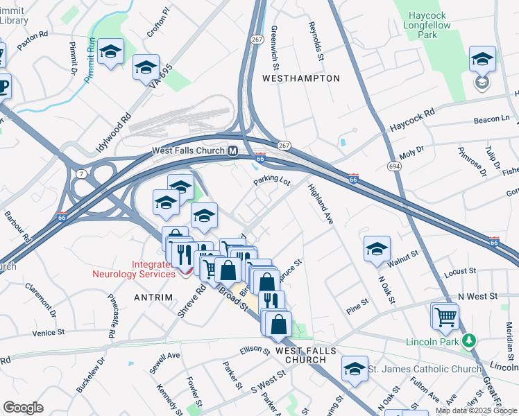 map of restaurants, bars, coffee shops, grocery stores, and more near 7028 Falls Reach Drive in Falls Church